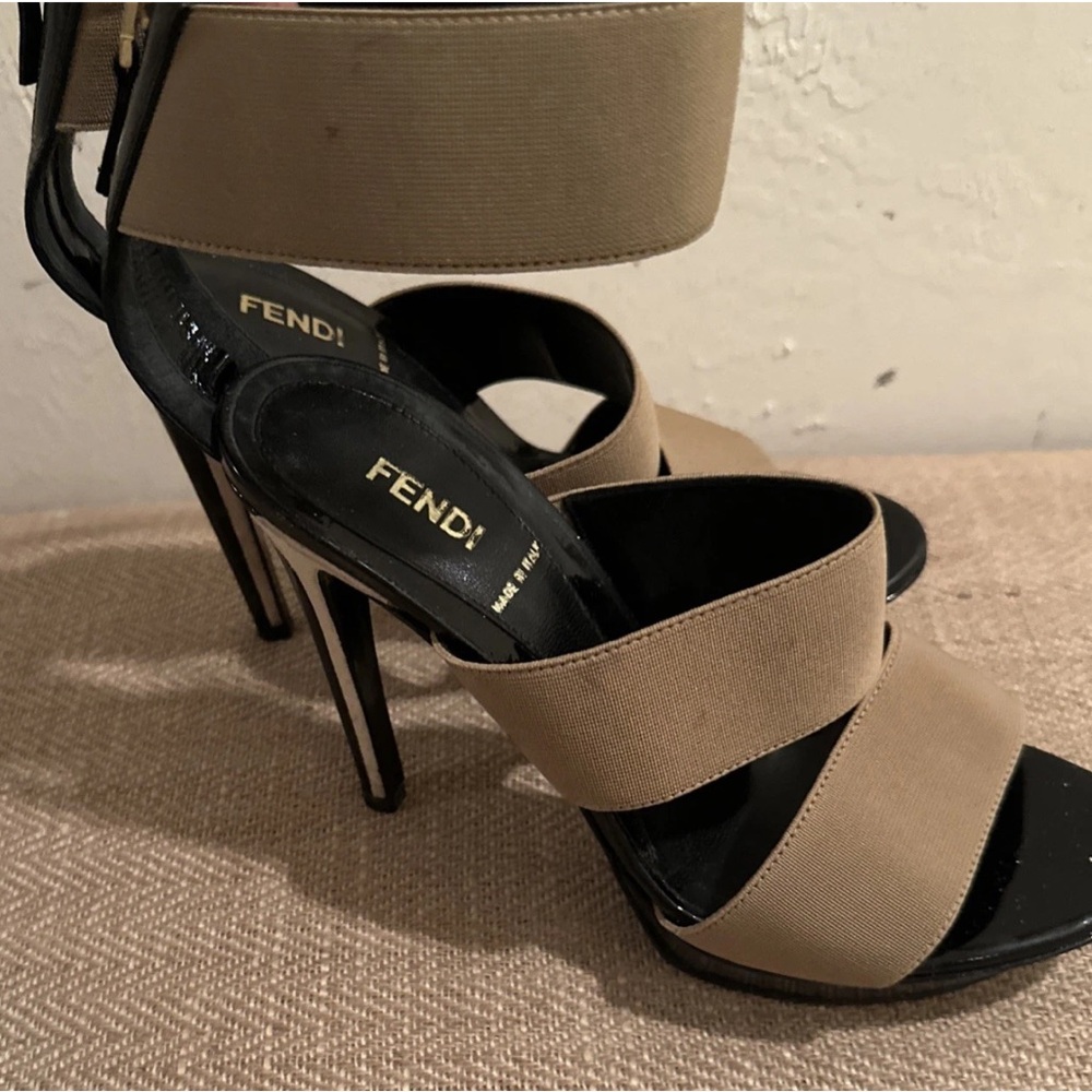 Fendi Women's Black and Tan Strappy Heels